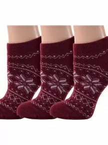 Комплект из 3 пар женских полушерстяных носков Grinston socks (PINGONS), 3-17D4, БОРДОВЫЕ