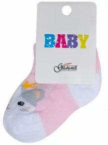 Детские носки "Гамма", С1649, рис. Кошка, СВЕТЛО-РОЗОВЫЕ