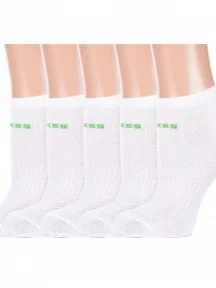 Комплект из 5 пар женских спортивных носков Альтаир, 5-А217, БЕЛЫЕ с зеленым