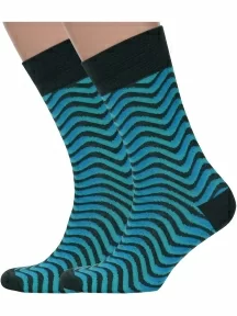 Комплект из 2 пар мужских носков MSCLUB №М29, 2-nm-319, БИРЮЗОВЫЕ с волнами