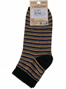 Женские носки VASILINA, 2С8247, ЧЕРНЫЕ с персиковыми полосками