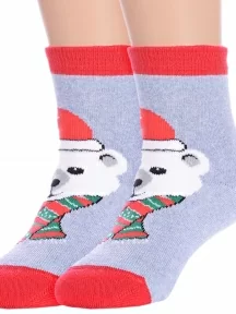 Комплект из 2 пар детских махровых носков "Красная ветка", 2-С-1607, СЕРЫЕ