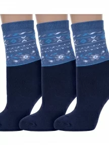 Комплект из 3 пар женских махровых носков Гамма, 3-С452, ТЕМНО-СИНИЕ