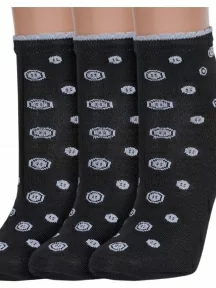 Комплект из 3 пар женских носков Альтаир, 3-С211, ЧЕРНЫЕ с серыми пуговицами