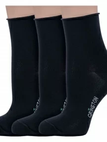 Комплект из 3 пар женских носков без резинки Grinston socks (PINGONS) из мерсеризованного хлопка, 3-15D22, ЧЕРНЫЕ