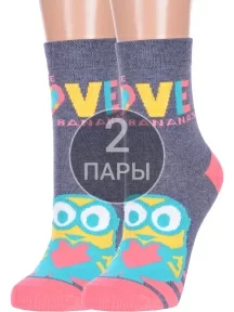 Комплект из 2 пар женских носков серии Миньоны Брестские (БЧК) рис. 498, ТЕМНО-СЕРЫЕ МЕЛАНЖ (2-20С1124)