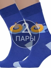 Комплект из 2 пар мужских носков MSCLUB №М29, 2-nm-312, СИНИЕ с отдыхающим и чайкой