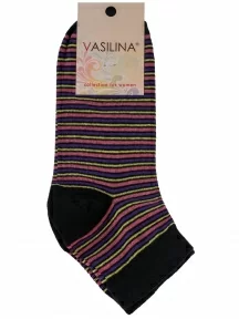 Женские носки VASILINA, 2С8247, ЧЕРНЫЕ с розовыми полосками