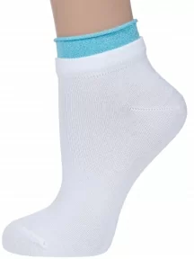 Женские короткие носки Conte, 12С-32СП, рис. 035, БЕЛЫЕ С БЛЕДНО-БИРЮЗОВЫМ