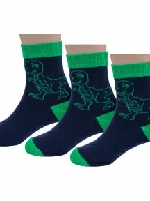 Комплект из 3 пар детских носков Борисоглебский трикотаж, 3-8С740, ТЕМНО-СИНИЕ с салатовым