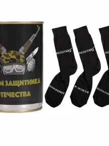 Мужские носки "Трио " в банке, 1БАН_23_3, "С днем Защитника Отечества", рис. 3 / черные
