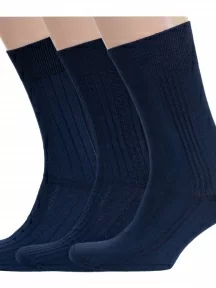 Комплект из 3 пар мужских носков RuSocks (Орудьевский трикотаж) из 100% хлопка, 3-М3-11001, рис. 01/02/03, ТЕМНО-СИНИЙ МИКС