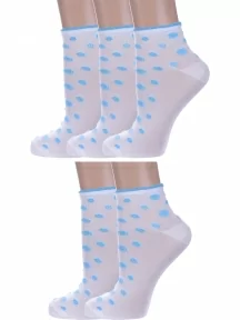 Комплект из 5 пар женских носков Альтаир, 5-С211, БЕЛЫЕ с голубыми пуговицами