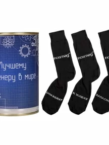 Мужские носки "Трио " в банке, 1БАН_ПрофН, "Лучшему инженеру в мире" / черные
