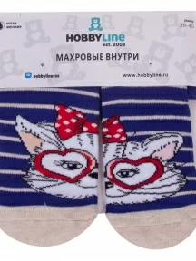 Женские махровые носки Hobby Line, Нжм8845-04-01, СИНИЕ