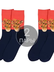 Комплект из 2 пар носков ART дизайн Hobby Line ТЕМНО-СИНИЕ "Подсолнухи" Винсента Ван Гога (2-нарт10496)