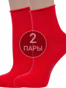 Комплект из 2 пар женских носков без резинки Grinston socks (PINGONS) из мерсеризованного хлопка КРАСНЫЕ (2-15D22)