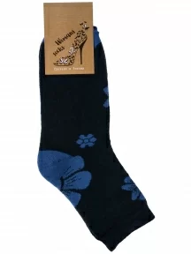 Женские махровые носки Альтаир, С191, ЧЕРНЫЕ с синими цветами