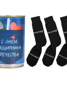 Мужские носки "Трио " в банке, 1БАН_23_1, "С днем Защитника Отечества", рис. 1 / черные