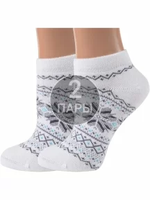 Комплект из 2 пар женских полушерстяных носков Grinston socks (PINGONS) БЕЛЫЕ (2-17D4)