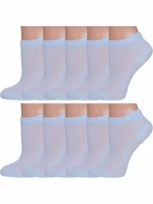 Комплект из 10 пар женских носков Grinston socks (PINGONS) из микромодала, 10-17D3, ГОЛУБЫЕ