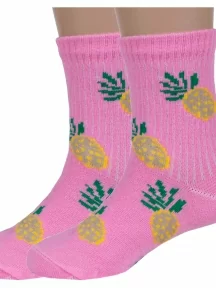 Комплект из 2 пар детских носков Альтаир, 2-А225, РОЗОВЫЕ с бежевыми ананасами