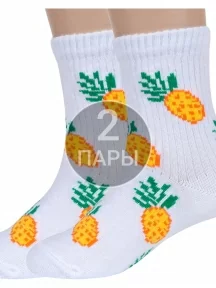 Комплект из 2 пар детских носков Альтаир, 2-А225, БЕЛЫЕ с желтыми ананасами
