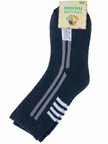 Детские махровые носки Hobby Line, 7480, ТЕМНО-СИНИЕ с серыми полосками