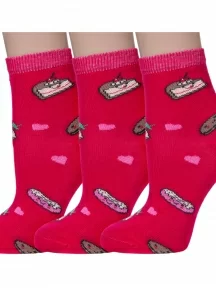Комплект из 3 пар детских носков Носкофф (АЛСУ), 3-НД1, рис. 3688, МАЛИНОВЫЕ