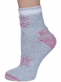 Женские махровые носки Альтаир, С191, СВЕТЛО-СЕРЫЕ с розовыми цветами