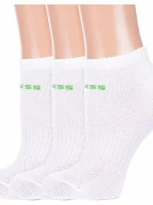 Комплект из 3 пар женских спортивных носков Альтаир, 3-А217, БЕЛЫЕ с зеленым