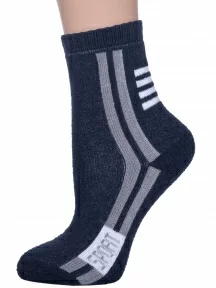 Детские махровые носки Hobby Line, 7480, ТЕМНО-СИНИЕ с серыми полосками
