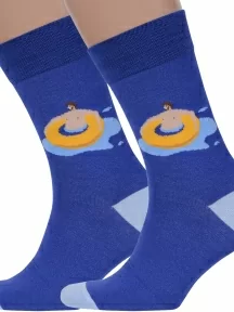 Комплект из 2 пар мужских носков MSCLUB №М29, 2-nm-312, СИНИЕ с отдыхающим и чайкой
