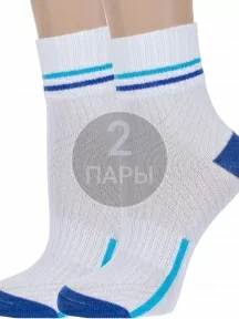 Комплект из 2 пар детских спортивных носков "Борисоглебский трикотаж", 2-8С805, БЕЛЫЕ с синим