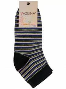 Женские носки VASILINA, 2С8247, ЧЕРНЫЕ с синими полосками