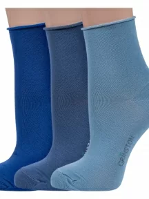 Комплект из 3 пар женских носков без резинки Grinston socks (PINGONS) из мерсеризованного хлопка, 3-15D22, микс 4