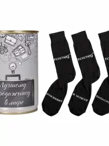 Мужские носки "Трио " в банке, 1БАН_ПрофН, "Лучшему продажнику в мире" / черные