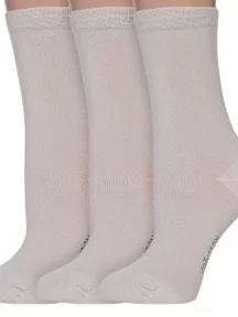 Комплект из 3 пар женских бамбуковых носков Grinston socks (PINGONS), 3-17D2, БЕЖЕВЫЕ