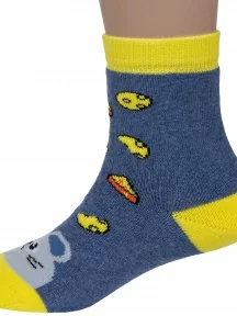 Детские махровые носки "Красная ветка", С-653, ДЖИНСОВЫЕ с желтым