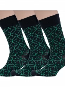 Комплект из 3 пар мужских носков Sergio Di Calze (PINGONS) из мерсеризованного хлопка, 3-20SC3, ЧЕРНО-ЗЕЛЕНЫЕ