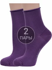 Комплект из 2 пар женских носков без резинки Grinston socks из мерсеризованного хлопка ФИОЛЕТОВЫЕ (2-15D22)