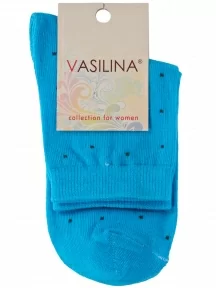 Женские носки VASILINA, 2С3206, ЯРКО-ГОЛУБЫЕ с черными точками