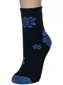 Женские махровые носки Альтаир, С191, ЧЕРНЫЕ с синими цветами