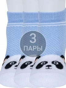 Комплект из 3 пар детских носков Гамма, 3-С1649, рис. Панда, СВЕТЛО-ГОЛУБЫЕ