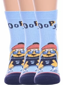 Комплект из 3 пар детских носков Брестские (БЧК), 3-14С3081, рис. 4016, ГОЛУБЫЕ