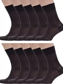 Комплект из 10 пар мужских бамбуковых носков Grinston socks (PINGONS), 10-15D1, КОРИЧНЕВЫЕ