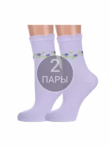 Комплект из 2 пар женских бамбуковых носков с махровым следом LORENZLine, 2-Б8, СИРЕНЕВЫЕ, рис. цветы