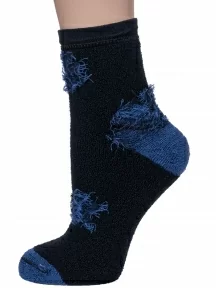 Женские махровые носки Альтаир, С191, ЧЕРНЫЕ с синими цветами