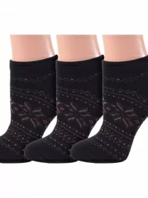Комплект из 3 пар женских полушерстяных носков Grinston socks (PINGONS), 3-17D4, ЧЕРНЫЕ