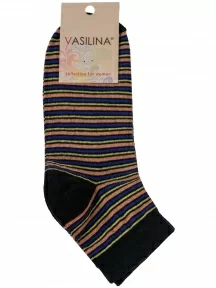 Женские носки VASILINA, 2С8247, ЧЕРНЫЕ с персиковыми полосками